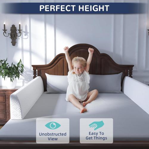 FigTime Bed Bumper for Toddlers, Foam Bed Rail for Toddlers, Toddler Bed Rail Bumper, Soft Safety Bed Guard Rail for Kids, Bed Side Rail for Twin, Full, Queen & King Beds (White, 51, 3-Bracket)