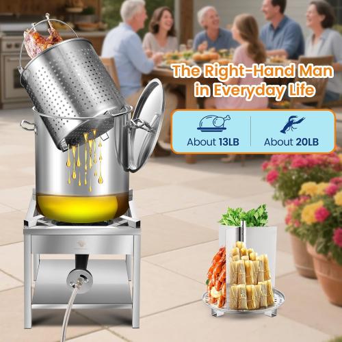 ARC 40QT Stainless Steel Stockpot for Seafood Crawfish Crab Boil-Turkey Fryer Pot with Basket Divider Hook and Steamer Rack, Lobster Shrimp Outdoor Cooking-Steaming-Home Brewing