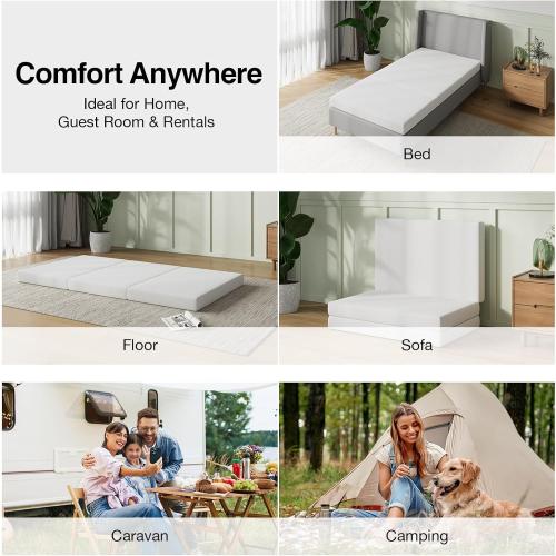 Novilla Foldable Mattress Topper, Single Size Comfort Foam Trifold Mattress with Cloud Design Cover, 4 Inch Folding Mattress for Back Pain Relief, Suitable for Camping, RV Travel, 75x25x4