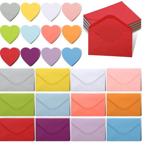 Cholemy 240 Pcs Valentines Day Heart Cards with Envelopes Blank Colorful Heart Shaped Greeting Cards Paper Cutouts for Valentines Party Gift Exchange Anniversary Weddings(Bright Colors)