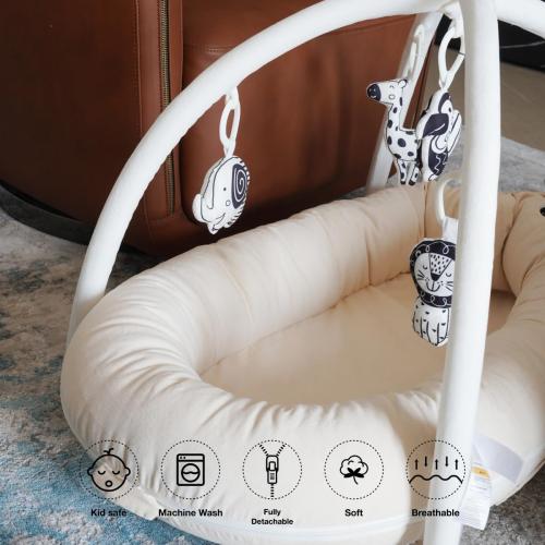Deluxe Infant Lounger, Baby Nest Cover for Baby Girls & Boys, Newborn Essentials for Baby 0-12 Months, 100% Cotton (CreamyWhite   Play Arch)
