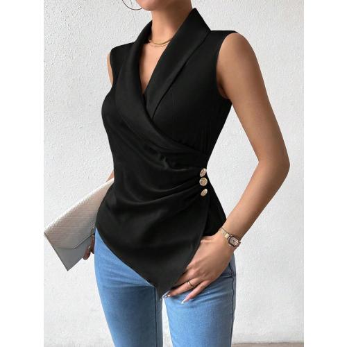 Blouses for Women Trendy Solid Color Slimming Fit Sleeveless Shirt Fashion Tops Tee