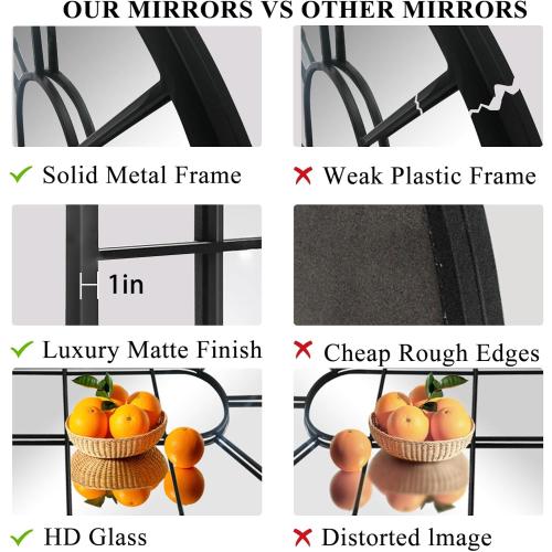 HQiJun Black Arched Window Mirror, Farmhouse Decorative Wall Mirrors for Living Room, Bedroom, Entryway, Bathroom Vanity, Fireplace Mantel, Window Pane Mirror Wall Decor (Black, 31.5 x 20 x1)