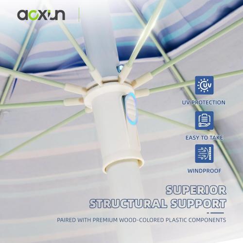 Blue 8ft Aoxun Beach Umbrella with Tray and Tilt Pole Portable Patio Umbrella with Sand Anchor and Carry Bag Outdoor UPF 50  Sun Shelter with Air Vents Design (Navy Blue)