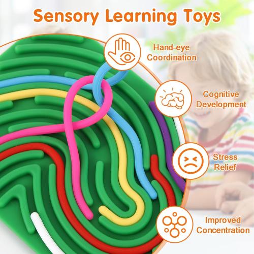 2pcs Sensory Activity Board, Double-Sided Silicone Fidget Toys for Kids 3  & Adults, Sensory Toys for Anxiety, ADHD, Autism, Calming, Includes Travel Bag & 20 Strings, Yellow & Green