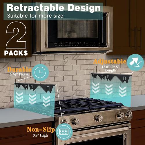 Stove Gap Covers Stainless Steel, 2 Pack Stove Gap Filler Easy Retractable Length 13.8 to 27.5, Width 0.79 ALMCALS Stove Gap Guards Range Trim Kit, Heat Resistant Guard Between Stove Top & Counter