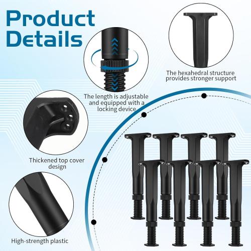 8 PCS Adjustable Height Bed Support Legs 8.27-14.96 Inch Heavy Duty Furniture Replacement Legs with Screws for Bed Frame Slats Sofa Table Cabinet Dresser Chair