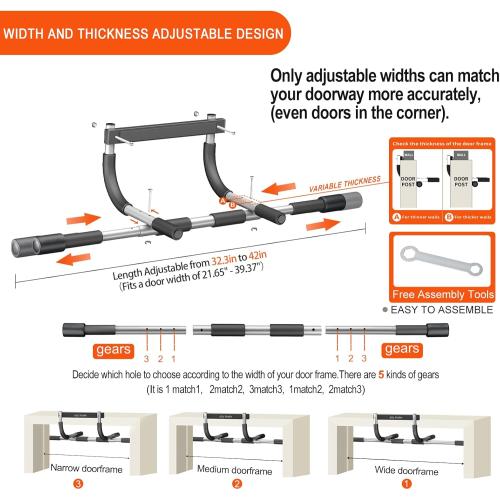 Ally Peaks Pull Up Bar for Doorway,Multiple Levels Width Adjustable Pull Up Bar Accurately Match Wide and Narrow doorframe,Indoor Chin-Up Bar Workout Bar,USA Original Patent