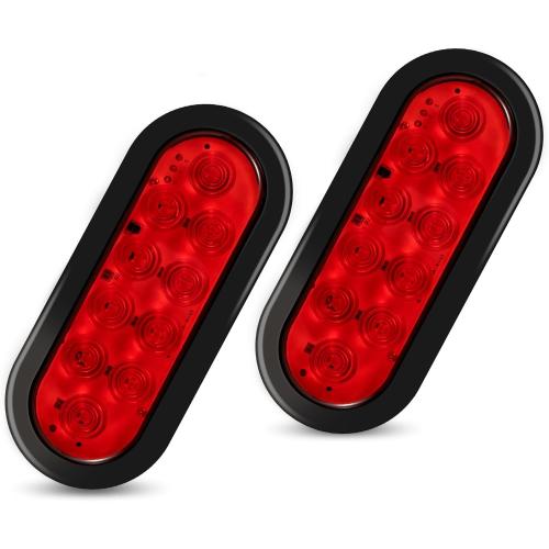 6 Oval LED Trailer Lights Kit, 2PCS Waterproof Stop/Turn/Brake Tail Lights with 10 LED Markers for Truck, RV, Boat, Trailer (Red) DOT Compliant