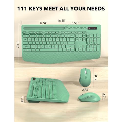 Wireless Keyboard and Mouse Combo - Full-Sized Ergonomic Keyboards with Wrist Rest, Phone Holder, Sleep Mode, Silent 2.4GHz Cordless Combo for Computer, Laptop, PC, Mac, Windows -Trueque