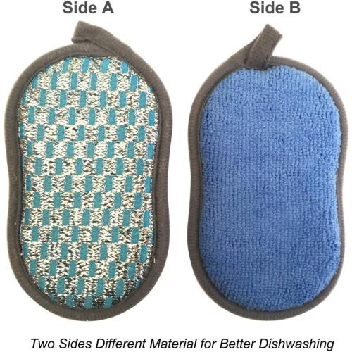Multi-Purpose Scrub Sponges for Kitchen Scrub-it-Non-Scratch Double-Side Double-Effect Microfiber Sponge Along with Heavy Duty Scouring Power-Effortless Cleaning of Dishes Pots Pans Pack of 6 (Blue)