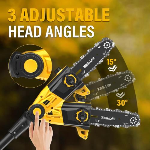 Pole Saw, 8-Inch Pole Saw for Tree Trimming Cordless 15-FT Max Reach, Auto Oiling, Tool-Less Electric Pole Saw, Tree Trimmer with Battery & Fast Charger