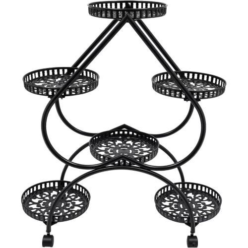 4 Tier Plant Stand, 6 Trays Heart Flower Pot Stand Metal Heart Shaped Plant Shelf with 4 Universal Wheels Indoor Tall Planter Display Shelf for Indoor Outdoor Patio Garden Living Room