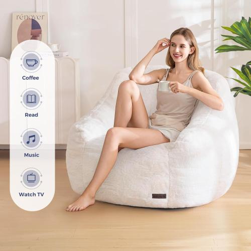 MAXYOYO Bean Bag Chair, Comfy Bean Bag Sofa with Back Support, Faux Fur Bean Bag Chair for Adults and Kids, Stuffed Floor Sofa for Living Room, Bedroom, Apartment, Beige