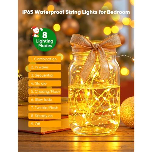 Minetom 12 Pack Fairy Lights Battery Operated String Lights 8 Modes, 7ft 20LED Warm White Waterproof Silver Wire Twinkle Lights, Firefly Starry Moon Lights for Mason Jars DIY Christmas Wedding Party