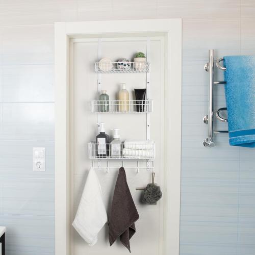 ETELI Over The Door Basket Organizer with 3 Mesh Baskets and 5 Hooks Heavy Duty Pantry Door Organizer Back of Door Storage Rack for Bathroom, Kitchen, Office, White