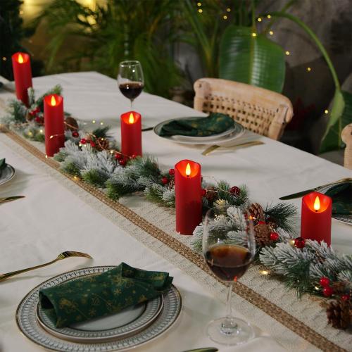 Homemory Christmas Flameless Candles, Battery Operated Candles with Remote Timers, Electric Fake Candles for Home, Christmas Decoration, Made of Plastic, Red/Burgundy, Set of 9