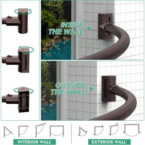 Curved Shower Curtain Rod For Bathroom 38-72 Inches, Adjustable Length, Curved Shower Rod, Metal Rods&Brackets, Round Shower Curtain Rods, Rotate Bracket For Large Shower Space, Need Drilling, Bronze