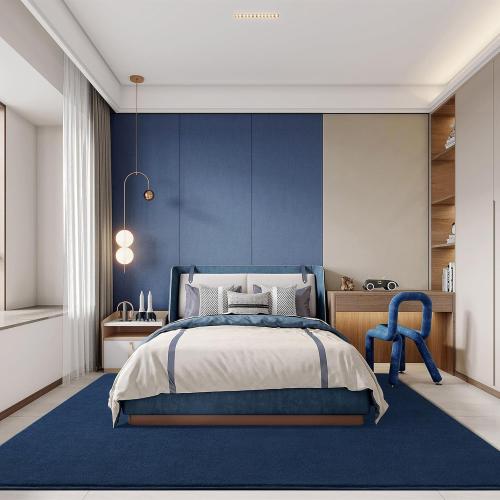 Amearea Modern Area Rugs for Bedroom Living Room, 4x6 Feet Navy Blue Thickened Memory Foam Rug, Fluffy Indoor Washable Rugs Non Slip Minimalist Carpet for Kids Boys Girls Dorm Nursery Room Decor