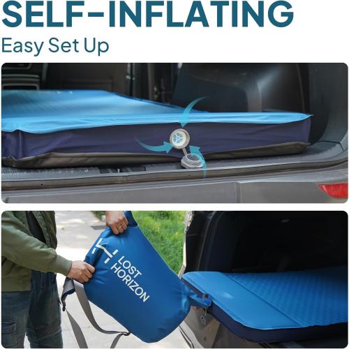Size Full LOSTHORIZON Air & Foam Camping Mattress, Self-Inflating Sleeping Pad, 3 Thick, with Pump Sack, Full