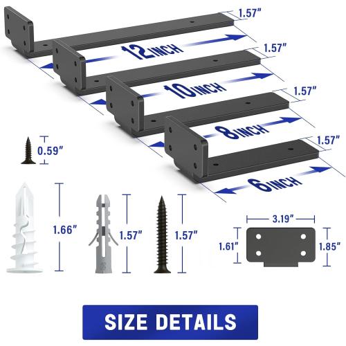 Goovilla Shelf Bracket, Heavy Duty Floating Shelf Brackets 10 inch Long, 6 Pack Brackets for Shelves, Black Coated Metal Wall Shelf Support Brackets with 1/5 Inch Thick and 160 lb. Load Capacity