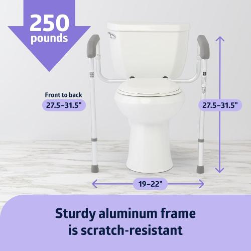 WHITE Medline Toilet Safety Rail For Seniors with Easy Installation, Height Adjustable Toilet Safety Frame, Bathroom Assist Rail with Armrests, Bathroom Safety, 250 lb. Weight Capacity