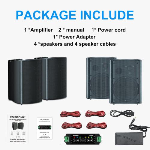 STUDIOFINIX 800W 6.5 Inch Outdoor Bluetooth Speakers Waterproof Wired with Multifunctional Amplifier Wall Mount Weatherproof Loudspeaker System for Patio Garden Poolside Home(4 Speakers,Black)
