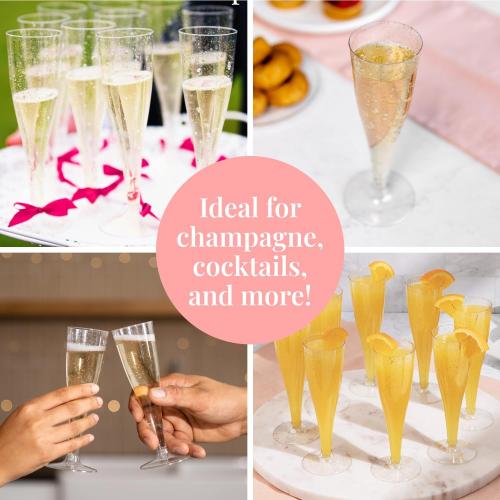 Prestee 24 Champagne Flutes Plastic - Disposable Flute - Silver Glitter Plastic Glasses for Parties - Mimosa Bar, Wedding, Shower Party, New Years Eve Party Supplies 2025 (Silver)