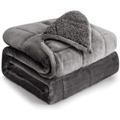 Cottonblue Sherpa Fleece Weighted Blanket 12lbs, Sherpa Flannel Cozy Plush Bed Blanket, Fuzzy Bedding Blankets Throw, Minky Soft Blanket for Sofa Bed, 48 x 72 inches,Grey