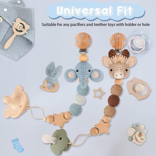 Handmade Knitted Christmas Pacifier Clip Holder for Boys and Girls,4 PCS Binky Clip Fits for Most Baby Pacifier