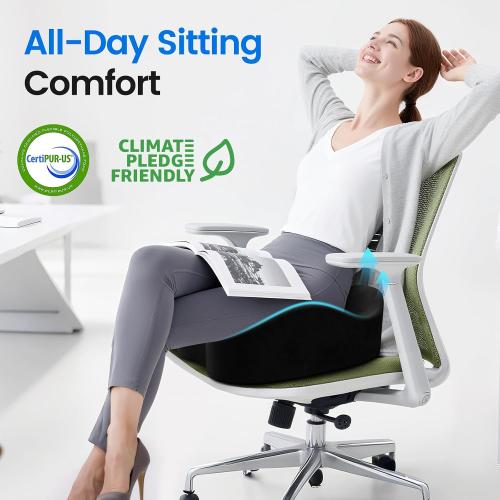 Seat Cushion, Non-Slip Memory Foam Chair Cushion for Taibone, Black/Large | Chair Pillow with Handles for Car Office Chair, Tailbone/Sciatica Easing& Post-Surgery Recovery Chair Cushion