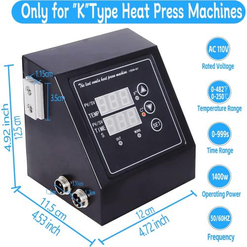 FelRelWel K Type Heat Press Control Box,Replacement Parts for 15x15 Heat Press,Temperature Time Dual Display,Heat Press Machine Control Box for T Shirts、Short、Mug、Cup,1400W,Pre-Purchase Consultation