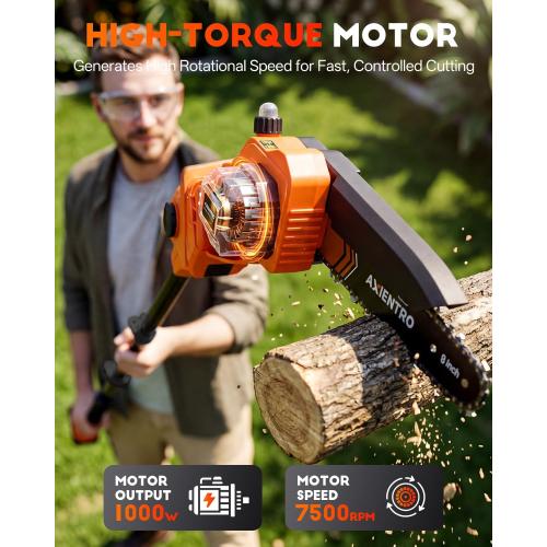 4-in-1 Pole Saw & Pruning Shears, 8-in Brushless Motor Pole Saw for Tree Trimming, Electric Pruners with Extendsion Pole, 2x4000mAh Li Batteries & Charger, 16FT Max Reach