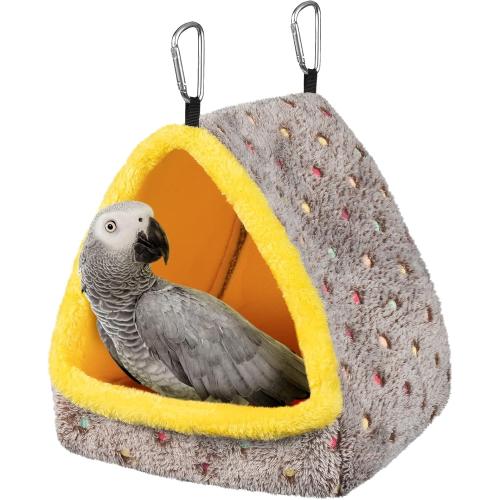 Yellow and Brown 9*9*10.4 MEWTOGO Large Winter Warm Bird Nest House, Comfortable Bird Bed for Cage with Mat, Hanging Hammock Shed Hideaway Hut Gift for Macaws African Grey Amazon Parrots