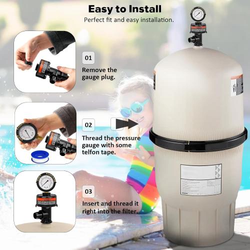 MISSING PIECES Manual Air Relief Valve for Pool and Spa Filters, Pool Filter Air Relief Valve with Pressure Gauge Replacement, Air Relief Valve for Pool Filter, Includes Gauge Plug, Pressure Gauge, O-Rings, Clips.