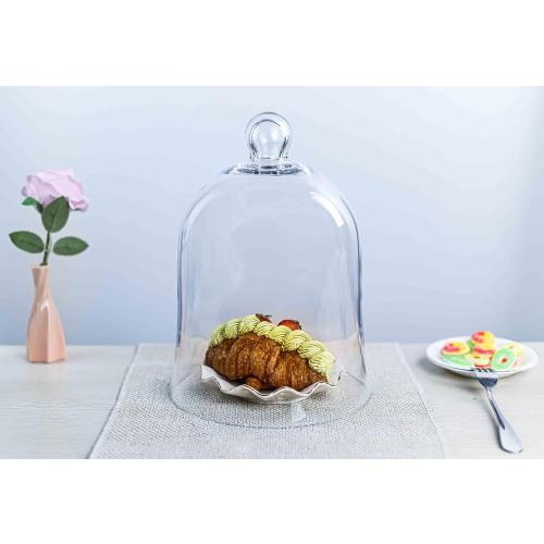 CYS EXCEL Glass Bell Dome Cloche (H:12 W:8.5) | Multiple Size Choices Enchanted Rose Glass Cover | Cake Dessert Display | Terrarium Jar Plant Cover