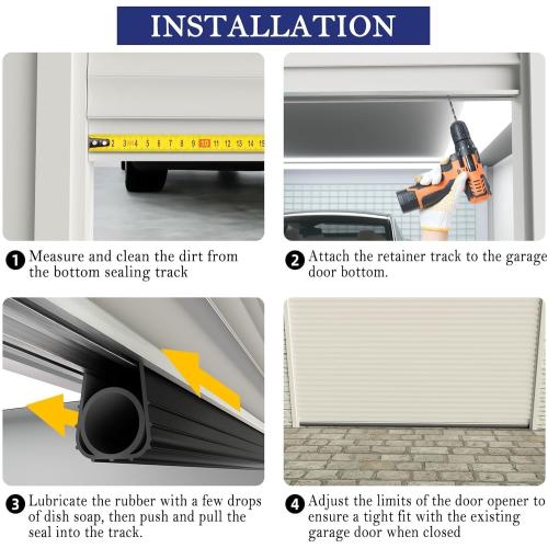 Garage Door Seal Bottom Rubber, Garage Door Seal Bottom Track with Pre-drilled Retainer Kit(16.5ft)