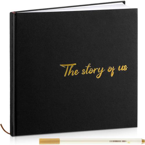 Colarr Hardcover Couples Scrapbook 144 Pages 8.7 x 8.7 Wedding Couples Photo Album Scrapbook Journal for 1 Year Wedding Memory Anniversary Photo Book Gift with 2 Markers(Black)