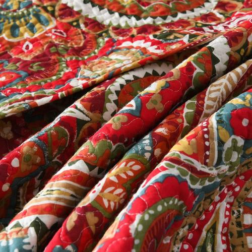 ENASAL Cotton Bedspread Quilt Sets, Reversible Bedding Coverlet Sets Comforter, Floral Paisley Bedspread (Red, King Size)