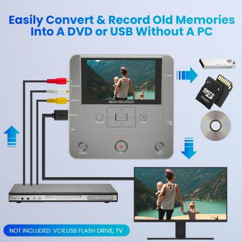 VHS to Digital Converter, DVD/CD Recorder with HDMI & AV in,Convert Analog to Digital from HDMI/RCA to DVDs,USB Device,SD Card,Smart Phone WiFi to CD,USB,SD Copy (Light Grey)