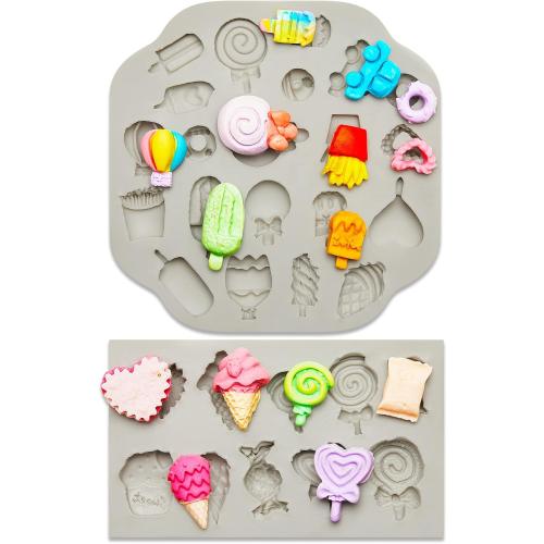 2 Pcs Sweets Polymer Clay Molds for Jewelry Making Candy Shape Ice Cream Lollipop Donut Chips Miniature Polymer Clay Molds Earrings Decoration