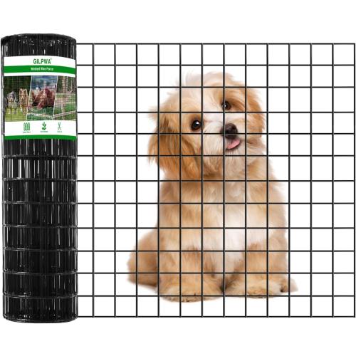 GILPWA Wire Fence,  PVC Coated Welded Wire Fencing  Garden Border Vinyl Metal Chicken Wire Fencing Mesh Roll for Yard Vegetable Plant Protection Poultry Netting Black