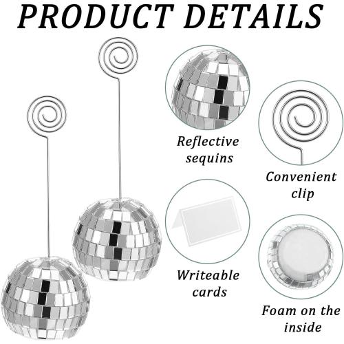 60 Pcs Disco Ball Table Number Holder, Place Card Holders, Tables Cards Photo Picture Display Numbers Stand Clips, for Wedding Birthday Disco Halloween Party Decorations