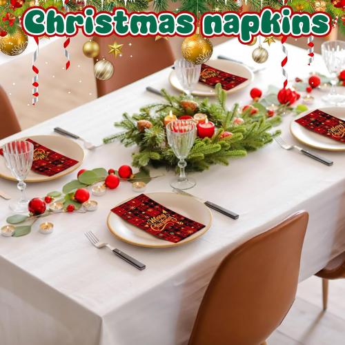 Gueevin 100 Pcs Buffalo Plaid Christmas Disposable Napkins Disposable Cocktail Napkins Guest Towel Christmas Tree Napkin for Xmas Kitchen Table Party Supplies Decor(Letter,4.3 x 7.9 Inch)