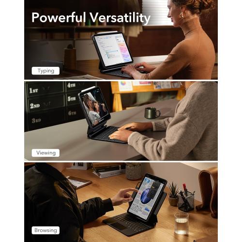ESR iPad Air 11 Inch Case with Keyboard (M3/M2, 2025/2024) & iPad Pro 11/Air 5th/4th Gen Keyboard, Easy-Set Magnetic Stand, Portrait/Raised Modes, with Removable Protective Case, Black