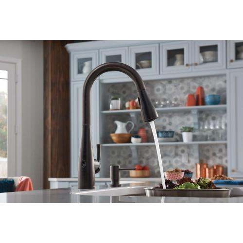 Moen Essie Mediterranean Bronze MotionSense Wave One-Handle Touchless Kitchen Faucet with Pulldown Sprayer and Soap Dispenser, 87014EWBRB