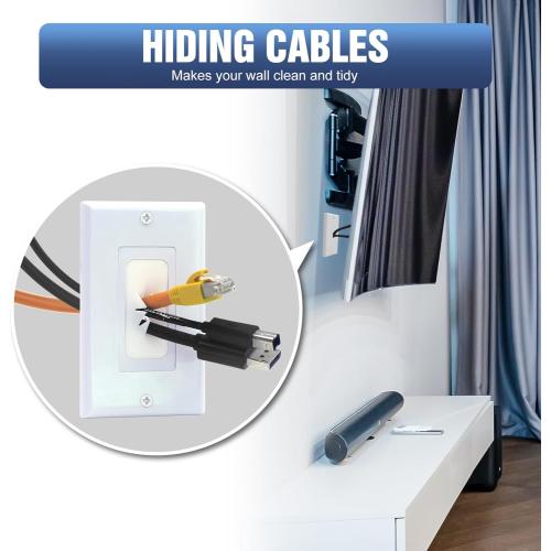VCELINK Wall Plate Cable Pass Through, Single Gang Decorator Wall Plate Cover, Flexible Rubber Wall Grommets Insert for Low Voltage Cables, Wall Mount TV, Home Theater System, 2-Pack, White