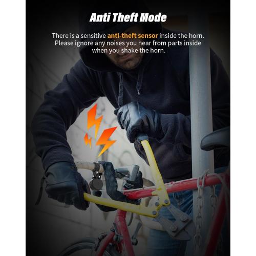 Black Wind&Moon Electric Bike Bell, 80-130DB Anti-Theft Alarm Adjustable Bike Horn, IPX6 Waterproof with USB Rechargeable Scooter Horn, Bicycle Bell, Warning Horn (Remote Control 4 Tones, 4 Tones, 1 Tone)