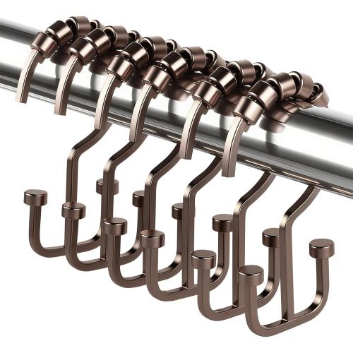 BBV Shower Curtain Hooks Rings, 12 Pcs Rust Resistant Metal Double Glide Shower Hooks for Bathroom Shower Rods Curtains (Bronze)