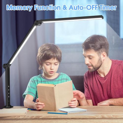 Black ShineTech LED Desk Lamp with Clamp, Architect Lamp for College Dorm & Home Office, Dual Lights with 4CCCT & 5 Brightness Levels for Sewing, Studying, Working